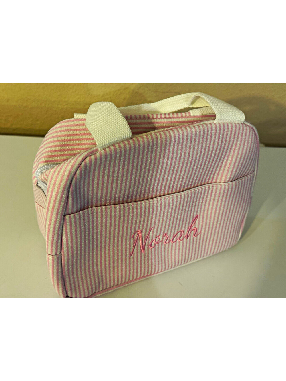 Personalized Norah Insulated Lunch Bag Pink White Striped Girls New